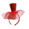 Red sequin mini top hat headband with mesh veil for Halloween and party costumes - Valentine's Day Single Headband