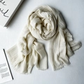 Elegant off-white modal scarf with fine striped texture and frayed fringe edges - Milk White