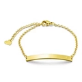 Polished gold stainless steel curved ID bar bracelet with heart charm on a thin chain - Heart Blank Tube Bracelet / Gold