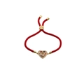 Red braided rope heart bracelet with colorful cubic zirconia and adjustable gold slider - Red Braided Rope