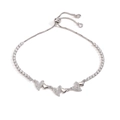 Detail of adjustable silver heart bracelet with cubic zirconia and bolo slider clasp - Silver Heart Pull-out Bracelet