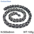 Oxidized black stainless steel Byzantine chain necklace for men, 500x8mm with lobster clasp - 8mm Oxidized Black