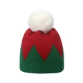 Berretto natalizio in maglia a contrasto rosso e verde con pompon bianco morbido - Stile Patchwork Zigzag Rosso e Verde (A)