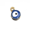Golden stainless steel round pendant with blue and white Turkish Evil Eye design - Blue - Gold