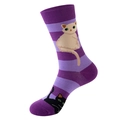Lila gestreifte Socken mit süßen Katzenmotiven und weichem Baumwollstrick für Damen und Herren - Einheitsgröße / Lila Gestreifte Katze