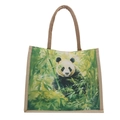 Borsa tote in juta retrò con stampa panda e bambù e robusti manici in corda intrecciata - Panda