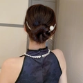 Elegante fermaglio per capelli argentato con grande perla bianca in uno chignon chic - Stile Singola Perla Grande (HH2474) / Argento Lavorato