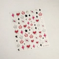 Stickers à ongles colorés avec motifs cœurs et étoiles, modèle M-1012 rouge et argent - Style Fleur Étincelante Coeur Rouge Argent Noir (M1012)