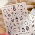 Autocollants ongles gothiques fille fantôme avec nœuds noirs blancs et motifs cœurs - Style TL-419-Strass à Dos Plat Rouges