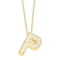 Close-up of gold letter P pendant necklace with sparkling cubic zirconia stones - Gold-P