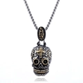 Gothic stainless steel skull pendant necklace with gold cross and saint religious emblem - Pendant Without Chain (E0409-1)