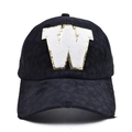 Black ponytail baseball cap with leopard W patch, distressed finish and mesh back - Letter W Style (W-漏洞马尾棒球帽)