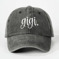 Distressed dark gray washed cotton baseball cap with white gigi heart embroidery - Black