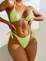 Fluorescent green ribbed string bikini set with halter top and side-tie bottoms - S / Green
