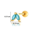 Golden marquise stud earring with blue stones and a secure screw ball back closure - Gold Turquoise Blue