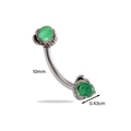 Detailed view of dragon claw curved barbell with green cat eye stone and size marking - Emerald Green (6#)