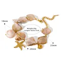 Detail of beach style bracelet with natural shell, pearl, and gold starfish charms - Irregular Shell Starfish Bracelet (NB-B1233)