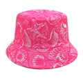 Detail of pink bucket hat featuring white starfish and seashell prints on canvas material - M(56-58cm) / Rose Red