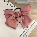 Pink satin bow hair tie with large ribbon design and elastic black hair band accessory - Hair Tie / Pink