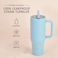 Leakproof 40oz light blue insulated tumbler with ergonomic handle and straw for car - 40oz / Sky Blue