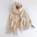 Elegant beige fringe scarf in soft cashmere style for autumn and winter collection - Milk White