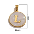 Golden round pendant with white shell inlay featuring the letter L and 22mm diameter - Gold L