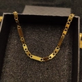 Golden stainless steel rectangle and oval link chain necklace in jewelry box - Necklace 8