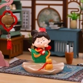 Cute Tang Dynasty style girl figurine in red and green hanfu on lotus leaf base - Dancing Style with Lotus Base (1056-25)
