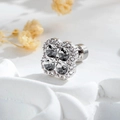 Silver four-leaf clover stud earring with sparkling crystals and dark faceted stones - Clover Blank Setting (配件052)