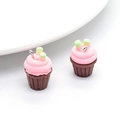 Miniature resin chocolate fruit cake charm with pink frosting and brown base - D297 Pink Green (Cupcake)