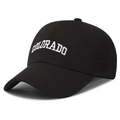 Black cotton baseball cap featuring white Colorado embroidery and vintage soft top style - Twill Black