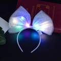 White mesh bow headband with colorful glowing LED lights for festive celebrations - Bow Headband / Mesh White + Colorful Light