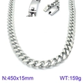 Icy silver 15mm cuban chain necklace in stainless steel, 450mm length 159g - Silver Cuban Link Necklace 450x15mm(KN93854-Z)