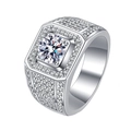 Herrenring aus S925 Sterlingsilber mit Moissanit-Hauptstein und Pavé-Besatz auf Weiß - US Größe 8 / Moissanit 2 Karat
