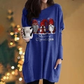 Dunkelblaues Langarmkleid mit Weihnachtsmann-Aufdruck und Merry Christmas Schriftzug - Blau