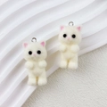 Pair of cute white flocked 3D cat pendants with pink ears and silver metal loops - 17*38mm / Beige Cat
