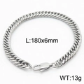 Zilveren roestvrijstalen 6mm gourmetarmband met karabijnsluiting, lengte 180mm en gewicht 13g - Stijl C-6mm-180mm(KB165926-ZZ)