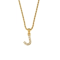 Golden letter J pendant necklace with clear zircon stones on a twist rope chain - Letter J