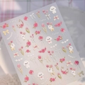 Pegatinas 3D para uñas con tulipanes rosas, perros blancos y lazos beige - Estilo Perla Perro Tulipán en Relieve TL-390