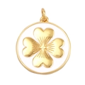 Golden round pendant with white enamel clover inlay and polished metallic edges - White-Round Four-leaf Clover