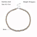 Two-tone silver and gold stainless steel beaded necklace with lobster clasp, 8mm beads - 8mm Gold Silver Two-Tone Stainless Steel Bead Necklace (KN238531-Z)