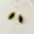 Pendientes vintage en acero inoxidable chapados en oro 18k con ónix negro brillante - Ágata Negra Dorado