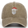 Close-up of Santa Claus embroidery on khaki washed cotton vintage baseball cap - Adjustable / Khaki