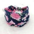 Bohemian style wide elastic headband featuring navy blue floral pattern in soft cotton - 64