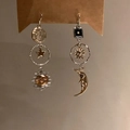 Pendientes retro exóticos asimétricos de sol y luna con rostros celestiales en cartón - Estilo Asimétrico de Sol Luna y Estrella / Dorado/Plata