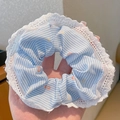 Blauw-wit gestreepte scrunchie met kantafwerking en oranje bloemmotieven - #3 Polka Dot Strepen - Blauw - 125 Cm