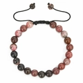 Adjustable 8mm natural stone beaded bracelet with pink, brown, and black polished beads - Pink Brown Black Mixed Stone (Style 14)