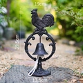Vintage cast iron garden bell with rooster statue, 39.5cm height outdoor decor - Rooster Stand Bell 8327