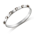 Silver stainless steel heart bracelet featuring five clear cubic zirconia heart charms - Steel White Rhinestone