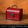 Vintage red wooden jewelry box with traditional double joy pattern and metal handle - Double Happiness Handle - Lockless
